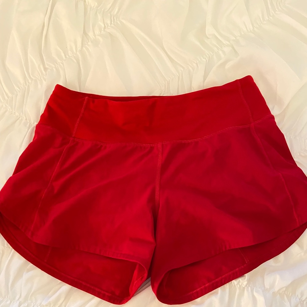 Red Lululemon 4 inch speed up short